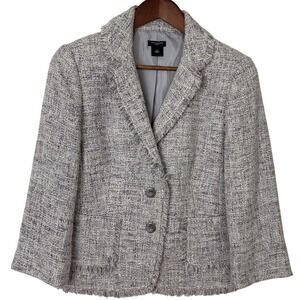 Ann Taylor‎ Tweed Blazer Size 8 Lady Jacket Purple Cream Office Classic Preppy